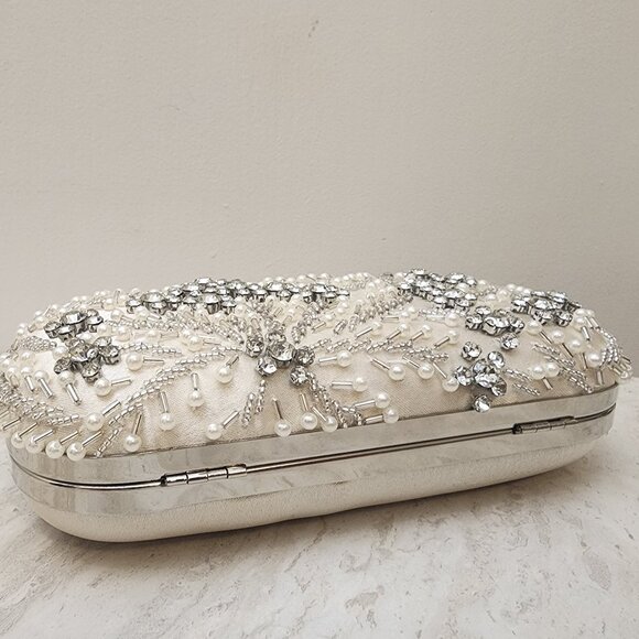 Womens Clutch Bag Pearl Clutch Purse Handbag Embroidery Evening Bag Bag Shoulder - Picture 1 of 8
